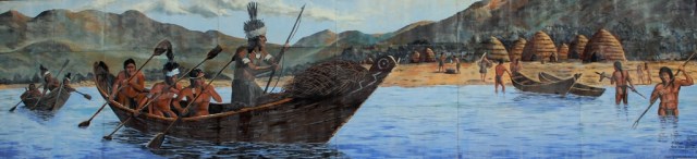 Chumash maritime culture fishing scene mural Lompoc Santa Barbara County